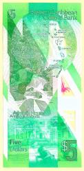 East Caribbean 5 Dollars ND 2021 P 55Aa Queen Polymer QE II UNC ÇİL