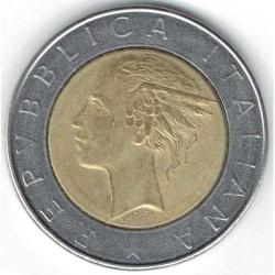 İtalya-500 Lire-1985-BiMetal-Çekirdek/Bronz-Halka/Acmonital-ÇT