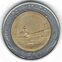 İtalya-500 Lire-1985-BiMetal-Çekirdek/Bronz-Halka/Acmonital-ÇT