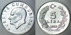 TÜRKİYE CUMHURİYETİ 5 LİRA 1988 ÇİL. 75.000 ADET BASILMIŞTIR. NADİR.