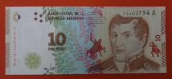 ARJANTİN=2016  10 Pesos   P-360    UNC - ÇİL'  (Seri A)