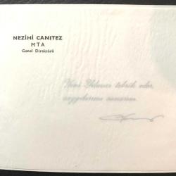MTA - Nezihi CANITEZ, ıslak imzalı tebrik kartı
