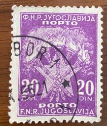 Yugoslavya Pulu - Yugoslavia Stamp - Mektup Zarfından Kesilmiş  / Postadan Geçmiş Pul Filateli - 1955 Damgalı - Meşaleler Temalı Yugoslavya Pulu, 20 PARA - YABANCI PULLAR -NOSTALJİK DOĞUM GÜNÜ HEDİYESİ