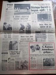 Milliyet Gazetesi - 22 Ekim 1970 - Kolera'dan Dün De  1 Kişi Öldü - Süleyman Demirel Başkan Kim Olsa Hücuma Uğrar - Amerikan Askeri Yardım Heyeti Başkanı Kayboldu - Kraliçe Taç Giyme Balosunda Seçiliyor - Ajda Pekkan - Emel sayın - Bir İstanbullu Şehirde Altında Madeni Bulmuş - Cezayirli Devrimci Lider Kerim Belkasım Öldürüldü - Evli Bir Kadının Günlüğünden Yazan Peride Celal Yazı Dizisi - Hoş Memo Karikatür Çizen Al Capp - Johnny Hazard Çizen Frank Robbins - Sahne Aşkları Çizen Leonard Starr - Allahlık Ali Bey Çizen Swan - Maruf Bey Çizen Martin - Karaoğlan Yazan Ve Çizen Suat Yalaz - Şeytanistan Yazan Ali Yüce Yazı Dizisi - İtiraf Yazan Arthur London Yazı Dizisi - Dünya Bankası Narenciye İçin Kredi Açacak - Futbol Simsarları Anadolu'yu Dolandırıyor - Almanların Ünlü Gol Makinesi Müller Dopingi Yaptığımızı İddia Edenler Delidir - Galatasaray Beşiktaş Pazarı Bekliyor - Fenerbahçeli Ogün Altıparmak Gol Krallığında İddialı - Galatasaray Teknik Direktörü Coşkun Özarı - Cemal Kamacı