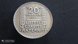 20 FRANK 1934  FRANSA -  GÜMÜŞ