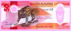 FİLİPİNLER Philippines 50 Peso New Polymer Visayan Spotted Cat Prefix AA 2025 UNC (TK 17 128) ÇİL