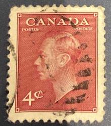 Kanada Pulu - Canada Stamp - Mektup Zarfından Kesilmiş  / Postadan Geçmiş Pul Filateli - DAMGALI - KRAL VI. GEORGE TEMALI PUL , 4 PARA - YABANCI PULLAR -NOSTALJİK DOĞUM GÜNÜ HEDİYESİ