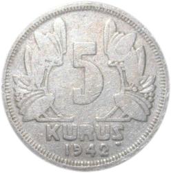 TÜRKİYE CUMHURİYETİ 5 KURUŞ 1942