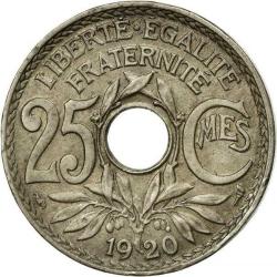 Fransa-20 Centim-1920-Bakır/Nikel-Delikli Daire-ÇÇT