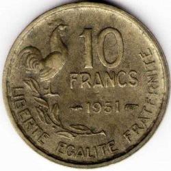 Fransa-10 Centimes-1951-Alüminyum/Bronz-ÇT