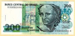 Brazil 200 Cruzeiros ND (1990) P-229 UNC (MZT 15 476) ÇİL