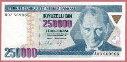 TURKEY 7. EMİSYON 250.000 TL SERIAL A 03 UNC (MZT 15 321) ÇİL