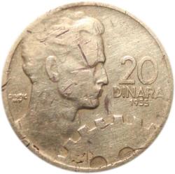 YUGOSLAVYA 20 DINARA 1955