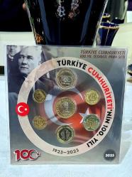 Kuruş ,Lira  Set 2023 TC, 100 yıl Anısına Düzenlemiş  özel Standdında Madeni para seti