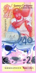 East Caribbean 2 Dollars 2023 2024 40th P 61 Polymer Commemorative UNC (MZT 17 009) ÇİL