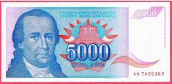 YUGOSLAVIA 5000 DINARA 1994 AA SERİ UNC ÇİL