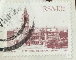 Güney Afrika Pulu - South Africa  Stamp - Mektup Zarfından Kesilmiş  / Postadan Geçmiş Pul Filateli - Damgalı - Pietermaritzburg Belediye Binası Temalı Pul , 1982, 10 PARA - YABANCI PULLAR-NOSTALJİK DOĞUM GÜNÜ HEDİYESİ