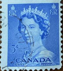 Kanada Pulu - Canada Stamp - Mektup Zarfından Kesilmiş  / Postadan Geçmiş Pul Filateli - DAMGALI - KRALİÇE TEMALI KANADA PULU, 5 PARA - YABANCI PULLAR-NOSTALJİK DOĞUM GÜNÜ HEDİYESİ
