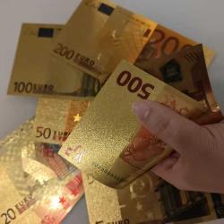 7 ADET ALTIN VARAKLI HATIRA EURO YABANCI PARA SETİ KOLEKSİYON 7 adet Euro Para Birimi Replikaları, Altın Folyo Koleksiyonluk Plastik Banknotlar (X-100)