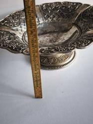 ALMAN GÜMÜŞÜ ESKİ ayaklı ŞEKERLİK MEYVALIK KABARTMALI 30 cm
