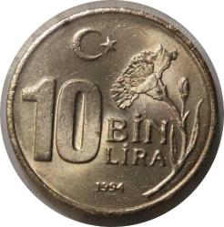 1994 Yılı Dünya Spor ve Olimpik Düşünce yılı 10 Bin Lira  FAO Tura'ya Göre Düz 0849