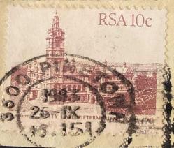 Güney Afrika Pulu - South Africa  Stamp - Mektup Zarfından Kesilmiş  / Postadan Geçmiş Pul Filateli - Damgalı - Pietermaritzburg Belediye Binası Temalı Pul , 1982, 10 PARA - YABANCI PULLAR-NOSTALJİK DOĞUM GÜNÜ HEDİYESİ