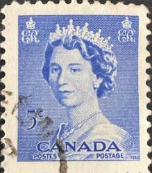 Kanada Pulu - Canada Stamp - Mektup Zarfından Kesilmiş  / Postadan Geçmiş Pul Filateli - DAMGALI - KRALİÇE TEMALI KANADA PULU, 5 PARA - YABANCI PULLAR-NOSTALJİK DOĞUM GÜNÜ HEDİYESİ