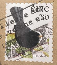 İrlanda Pulu - Ireland Stamp - Mektup Zarfından Kesilmiş  / Postadan Geçmiş Pul Filateli - DAMGALI - SİYAH KUŞ TEMALI PUL, 30 PARA - YABANCI PULLAR -NOSTALJİK DOĞUM GÜNÜ HEDİYESİ