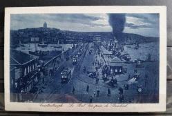 PC.1031  İSTANBUL GALATA KÖPRÜSÜ TRAMVAYLAR GEMİLER  GECE GÖRÜNÜM  OSMANLI DÖNEMİ POSTA KARTI J.P. LACİVELT