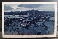 PC.1033  İSTANBUL GALATA KÖPRÜSÜ TRAMVAYLAR GEMİLER PANAROMİK GECE GÖRÜNÜM  OSMANLI DÖNEMİ POSTA KARTI J.P. LACİVELT