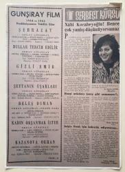 TÜRKAN ŞORAY'IN FOTOĞRAF VE HABERİNİN YER ALDIĞI DERGİ SAYFASININ BÜYÜK BOY KOPYASI - 43 x 30 cm EBATINDA - TEK YAPRAK - GÜNŞİRAY FİLM REKLAMI