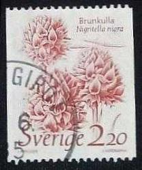 1985 İsveç Pulu - Çiçek Temalı Seri - Brunkulla (Siyah Vanilya Orkidesi) - Damgalı