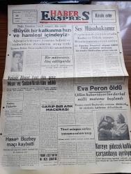 Haber Ekspres Gazetesi - 28 Temmuz 1952 - Güreşçi Hasan Bozbey Maçı Kaybetti - Muğla Demokrat Parti İl Kongresi Dün Yapıldı - Çalışma Bakanı Nuri Özsan Yapılan İşlere Dair İzahatta Bulundu - Ortaköy'de Atatürk'ün Büstüne Hakaretle Kırmaya Kalkan Biri Tutuldu - Eva Peron Öldü - Veliaht Ahmet Fuat Dün Gece Mısır Ve Sudan kralı İlan Edildi - Ses Müsabakamız - Kore'ye Gidecek Kafile Çarşambaya Ayrılıyor - Suçlu Kim Yazan Sadi Gümel - Bikini Mayo Yasak - Yirminci Asrın En İyi Tehlikeli Adamı Von Papen - Hikaye Bedri Dayı Yazan Osman Necdet Öndeş -  Mısır Hadiseleri İsraili Telaşlandırdı -