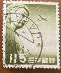 Japonya Pulu - Japan Stamp - Mektup Zarfından Kesilmiş / Postadan Geçmiş Pul Filateli - 2 HAZİRAN 1956 DAMGALI - BUDA HEYKELİ TEMALI JAPON PULU , 115 PARA - YABANCI PULLAR, NOSTALJİK DOĞUM GÜNÜ HEDİYESİ