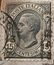 İtalya Pulu - Italy Stamp - Mektup Zarfından Kesilmiş  / Postadan Geçmiş Pul Filateli - Damgalı - KRAL III. VITTORIO EMANUELE TEMALI İTALYAN PULU, 15 PARA - YABANCI PULLAR - NOSTALJİK DOĞUM GÜNÜ HEDİYESİ