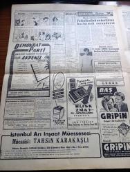 Yeni Sabah Gazetesi - 15 Mayıs 1954 - Celal Bayar Tekrar Reisicumhurluğa Seçildi - Adnan Menderes Kabinesi Anayasa Gereğince İstifa Etti - Refik Koraltan Meclis Reisi Seçildi - Rusya Amerika'dan Aldığı Gemileri İstanbul'da İade Ediyor - Yunanistan Kıbrıs'ta Vazgeçmiyor - Dünya Serbest Güreş Şampiyonası - Dün Yapılan Türkiye Daktilografi Şampiyonasında Birinciliği Kazanan Ece Özbayrak - Sevil Gülü Yazan Earl Lordrey Yazı Dizisi - Defineciler Siyavuşgil - Şehir Tiyatrosunda İhtilaf Çıktı - Irza Tecavüzün Cezası İdam - İngiltere'nin Mısır'da Siyaseti Değişmeyecek - Hacivat Ve Karagöz Fotoğraf - Abrakadabra Sihirbazların Sırlarını Anlatıyor - En Güzel Poz Müsabakası - Rusya'dan Kaçan Pilot Mehmet Altunbay Anlatıyor Cehennemde Gördüklerim Yazı Dizisi - Esrarengiz Suçlu Yazan A. Wade Yazı Dizisi -  Galatasaray Adalet Maçı - Futbol Federasyonu Başkanlığına Ulvi Yenal Getirildi - Güller Açınca Çizgi Roman- Komünist Çin'de Açlık Başgösterdi