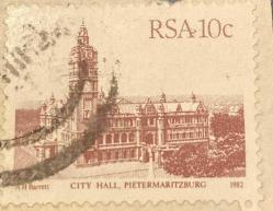 Güney Afrika Pulu - South Africa  Stamp - Mektup Zarfından Kesilmiş  / Postadan Geçmiş Pul Filateli - Damgalı - Pietermaritzburg Belediye Binası Temalı Pul , 1982, 10 PARA - YABANCI PULLAR-NOSTALJİK DOĞUM GÜNÜ HEDİYESİ