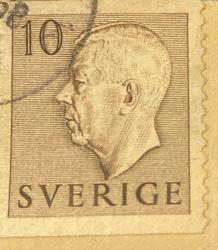 İsveç Pulu - Sweden ( Sverige ) Stamp - Mektup Zarfından Kesilmiş  / Postadan Geçmiş Pul Filateli - DAMGALI - KRAL GUSTAF VI. ADOLF  TEMALI PUL, 10 PARA - YABANCI PULLAR-NOSTALJİK DOĞUM GÜNÜ HEDİYESİ