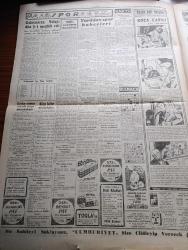 Cumhuriyet Gazetesi - 26 Nisan 1954 - Mitingden İntibalar Yazan Doğan Nadi Köşe Yazısı - Başbakan Adnan Menderes En Mühim Seçim Nutkunu İzmir'de Söyledi - Cenevre Konferansı Bugün Açılıyor - Galatasaray Vefa'yı Dün 3 1 Mağlup Etti - Mareşal Tito Trieste Hakkında Yeni Bir Teklifte Bulundu - İsmet İnönü Başbakan Adnan Menderes'e Cevabı - Mersin Limanının Temel Atma Töreni Dün Yapıldı - İllerde Dün Yapılan Mitingler - İstanbul'da Yapılan Demokrat Parti Ve Cumhuriyet Halk Partisi Mitingleri - Türkiye Mısır Atletizm Karşılaşması - İnce Memed Yazan Yaşar Kemal Yazı Dizisi - 1954 Cannes Sinema Festivali Yazan Aydemir Balkan Yazı Dizisi - Başıbozuk Ressamlar Yazan Bedri Rahmi Eyüboğlu Köşe Yazısı - Yeni Telefon Santralları Açıldı - Müslüman Devletler İktisad Konferansı - Arap Birliği Genel Sekreteri Abdülhalik Hassune General Franco İle Görüştü - Komünist Çin'de Bütün Gıda Maddeleri Vesikaya Tabi Tutulacak - Büyük Adli Hatalar Koca Katili Çeviren Mazhar Kunt Yazı Dizisi - Philips