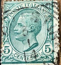 İtalya Pulu - Italy Stamp - Mektup Zarfından Kesilmiş  / Postadan Geçmiş Pul Filateli -  Damgalı - KRAL III. VITTORIO EMANUELE TEMALI İTALYAN PULU, 5 PARA - YABANCI PULLAR - NOSTALJİK DOĞUM GÜNÜ HEDİYESİ