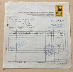 DİREKT BASKI FATURASI  - 7 NİSAN 1986 - REFO COLOR - RENKLİ FOTOĞRAF LABORATUVARLARI - ETİLER, İSTANBUL - OSMAN FAHİR SEDEN, O.F.S. PRODÜKSİYON - BEYOĞLU, İSTANBUL - ISLAK İMZALI, KAŞELİ - 22 x 22 cm EBATLI ORİJİNAL FATURA - TÜRK SİNEMA - FİLM TARİHİ