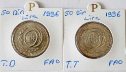 1996 Dünya Gıda Zirvesi - Roma 50 Bin Lira Hatıra Parası  Ters Düz Takım 8049