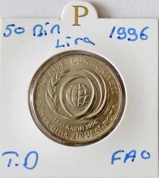 1996 Dünya Gıda Zirvesi - Roma 50 Bin Lira Hatıra Parası  Ters Düz Takım 8049