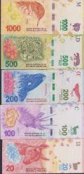 Arjantin 20/100/200/500/1.000 Peso - 5'lı Seri