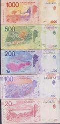 Arjantin 20/100/200/500/1.000 Peso - 5'lı Seri