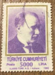 Türk Pulu - Turkish Stamp -  Postadan Geçmiş Pul Filateli - Damgalı - ATATÜRK TEMALI PUL, 5000 LİRA - Türkiye Cumhuriyeti - NOSTALJİK DOĞUM GÜNÜ HEDİYESİ