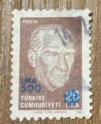Türk Pulu - Turkish Stamp -  Postadan Geçmiş Pul Filateli - Damgalı - ATATÜRK TEMALI PUL, 500 LİRA - Türkiye Cumhuriyeti - NOSTALJİK DOĞUM GÜNÜ HEDİYESİ
