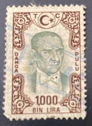 Türk Pulu - Turkish Stamp -  Postadan Geçmiş Pul Filateli - DAMGALI - ATATÜRK TEMALI PUL, 1000 LİRA - Türkiye Cumhuriyeti - NOSTALJİK DOĞUM GÜNÜ HEDİYESİ