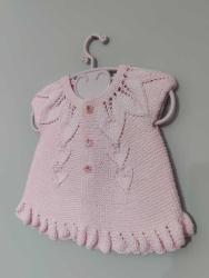 Örgü Pembe Fırfırlı Bebek Yelek
