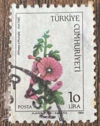 Türk Pulu - Turkish Stamp - Postadan Geçmiş Pul Filateli - DAMGALI - HATMİ ÇİÇEĞİ TEMALI PUL, 10 LİRA - Türkiye Cumhuriyeti - NOSTALJİK DOĞUM GÜNÜ HEDİYESİ